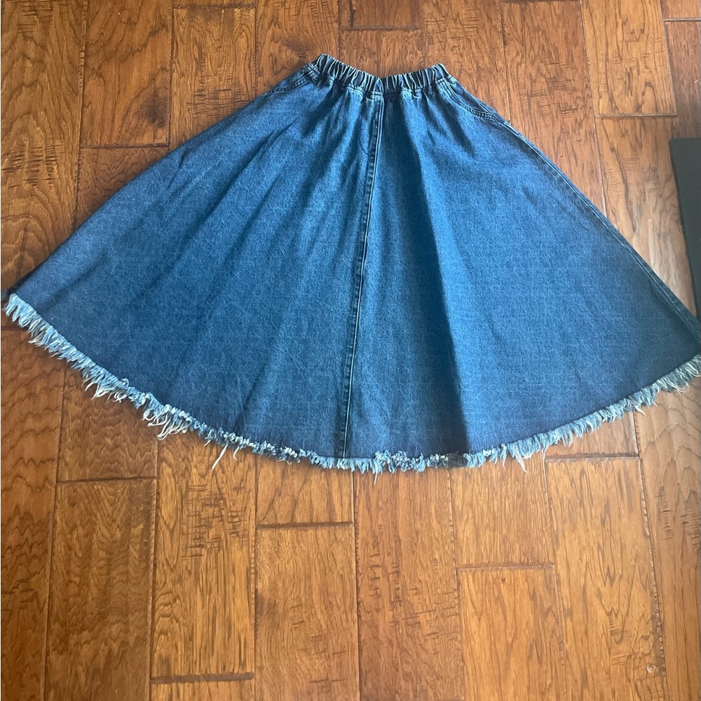 ina Raw Hem Midi Denim Skirt, S